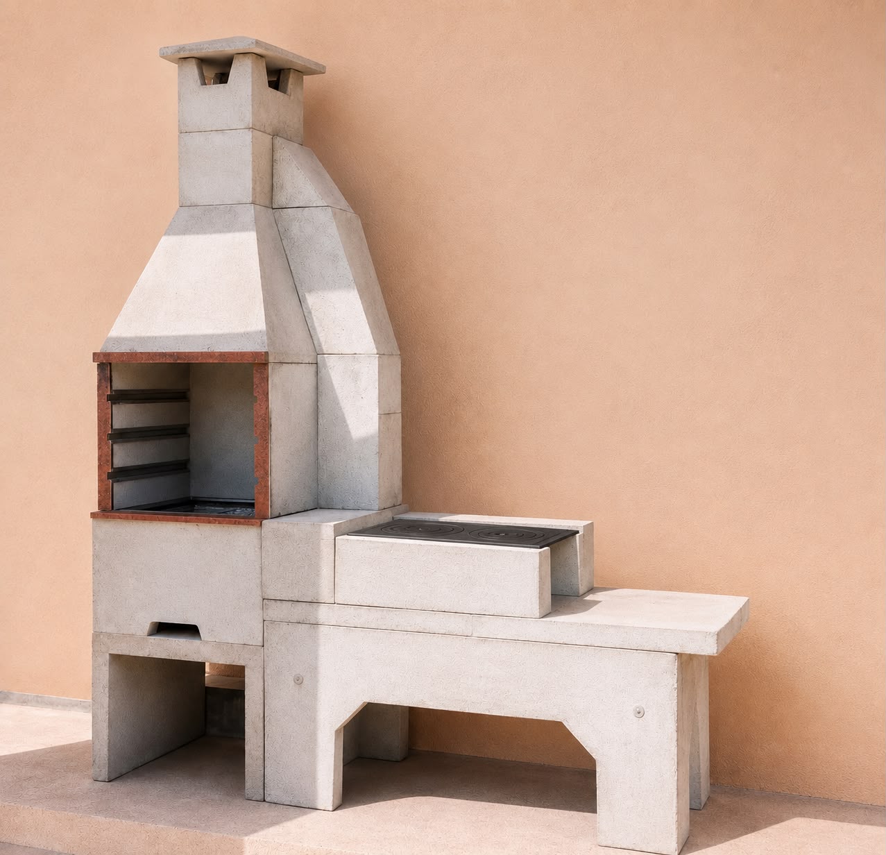 Churrasqueira pré-moldada com fogão de três bocas sem forno