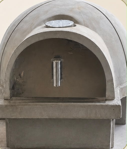 Forno iglu artesanal em concreto visto de frente